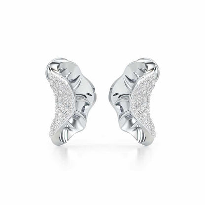 Half Bloom Silver Earrings - White Gold - Image 2