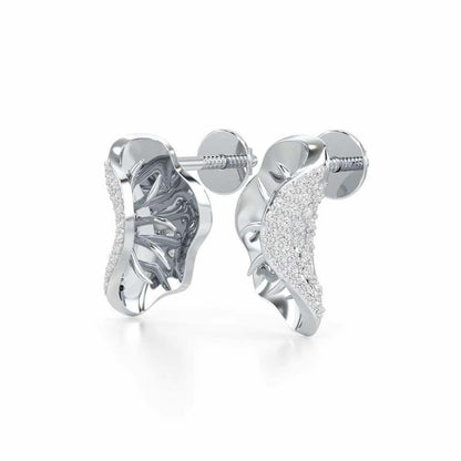 Half Bloom Silver Earrings - White Gold - Image 3
