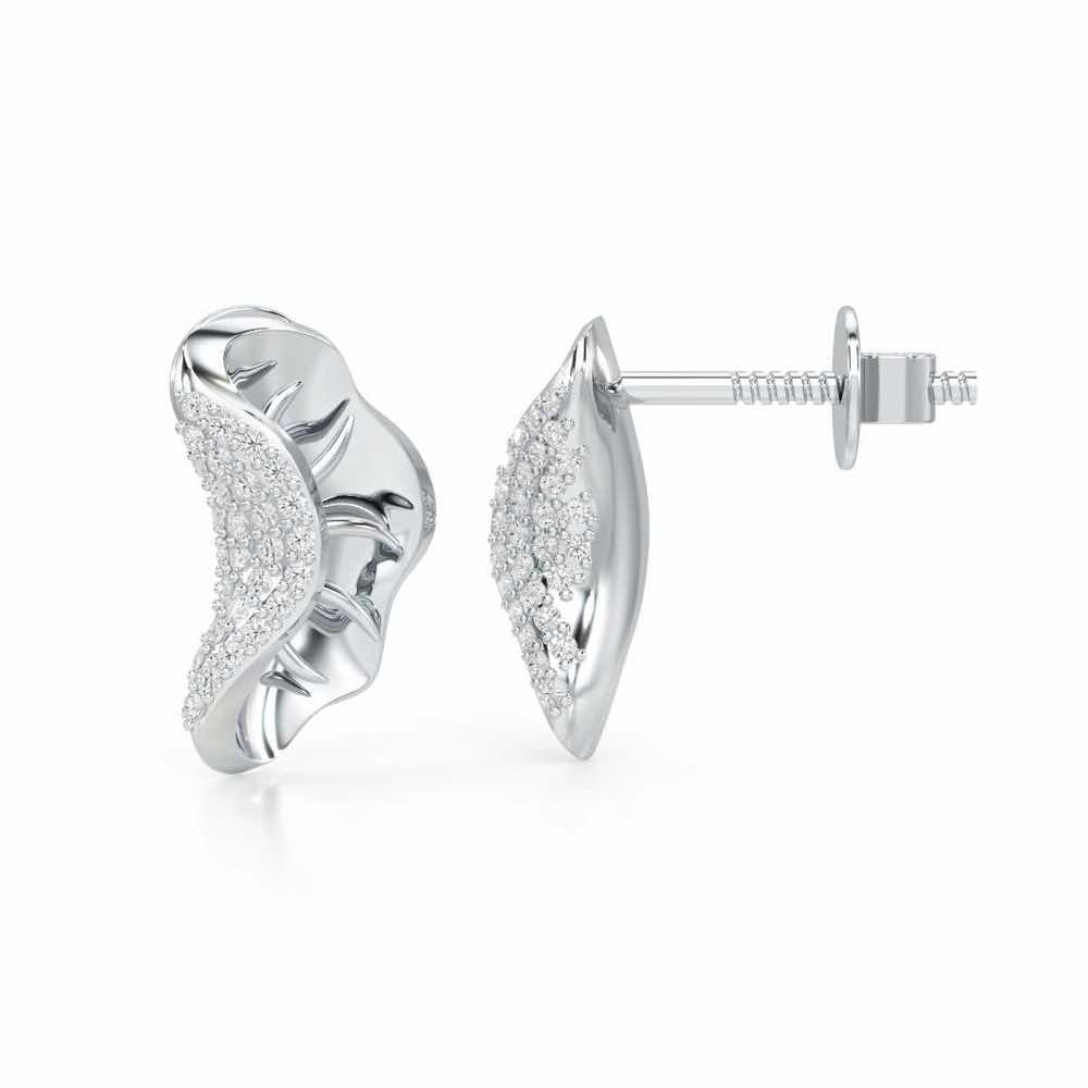 Half Bloom Silver Earrings - White Gold - Image 4