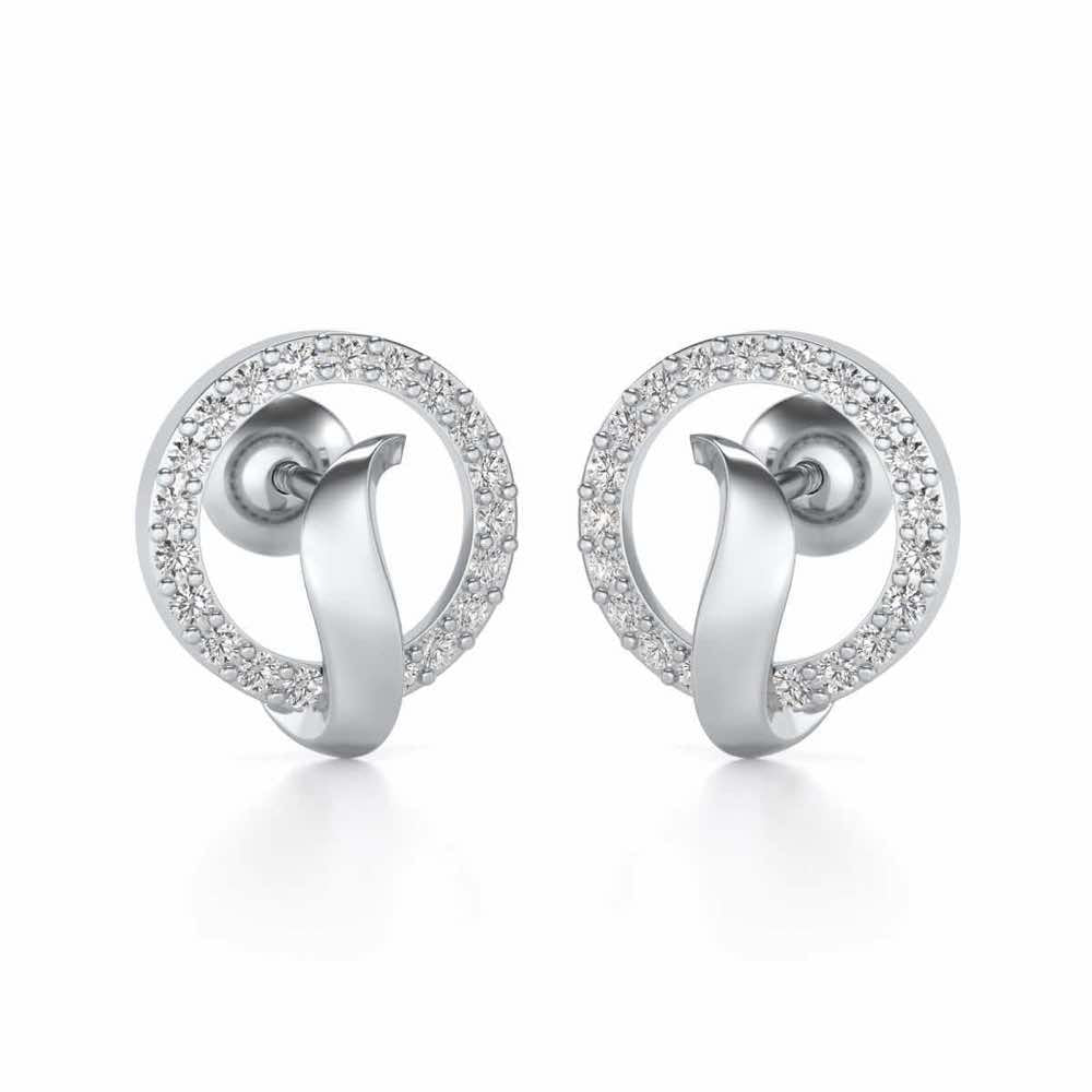 Halo Circle Silver Earrings - White Gold - Image 1