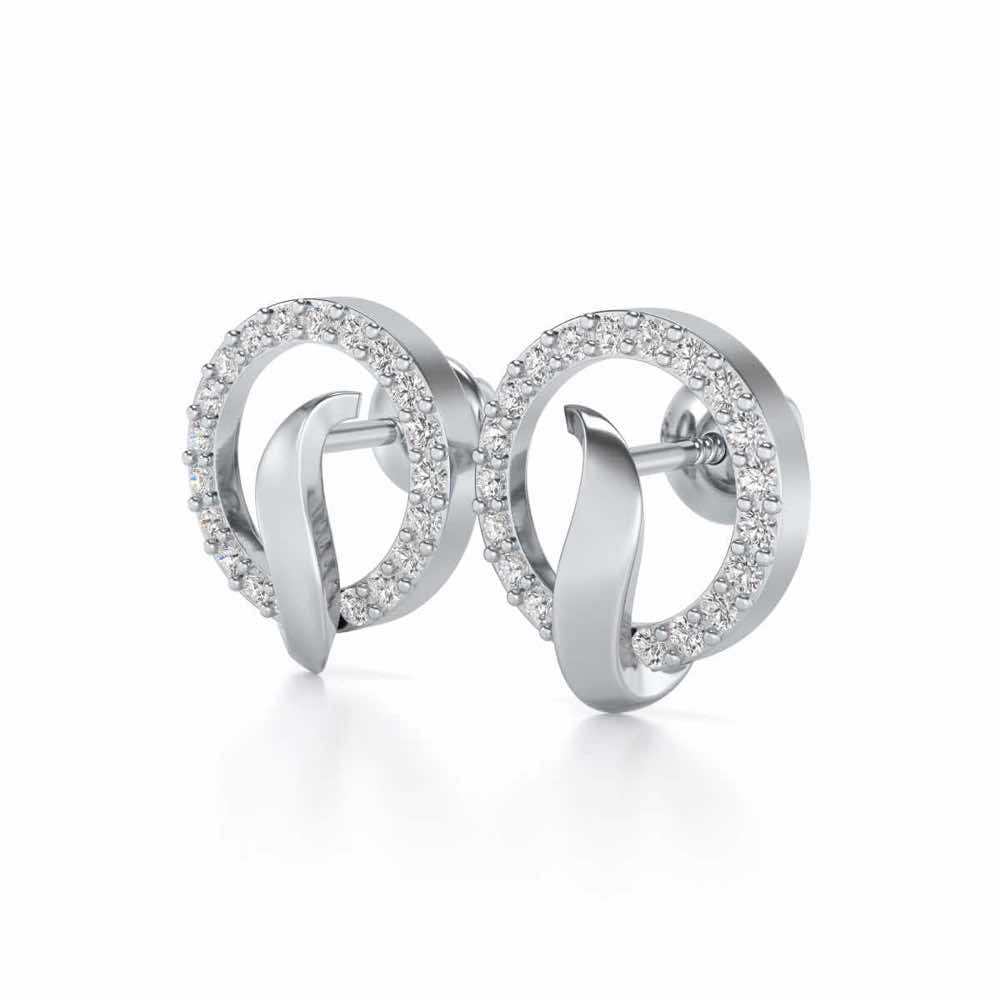 Halo Circle Silver Earrings - White Gold - Image 3