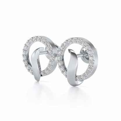 Halo Circle Silver Earrings - White Gold - Image 3