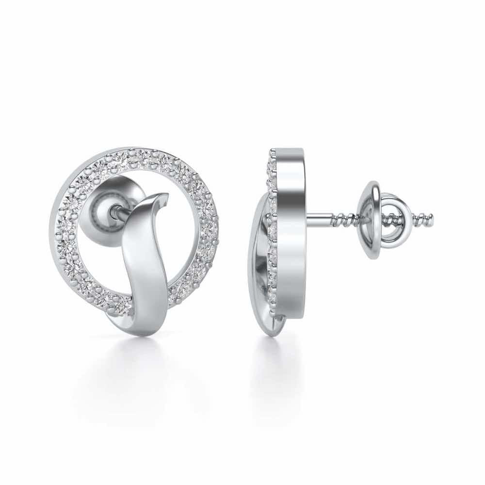 Halo Circle Silver Earrings - White Gold - Image 4