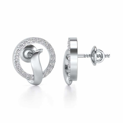 Halo Circle Silver Earrings - White Gold - Image 4