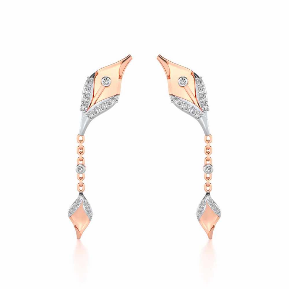 Hanging Leaf Silver Earrings - Rose Gold - Image 1