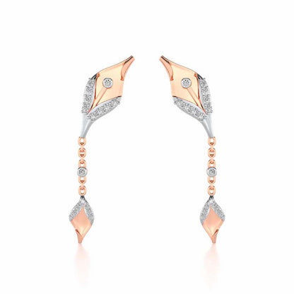 Hanging Leaf Silver Earrings - Rose Gold - Image 1
