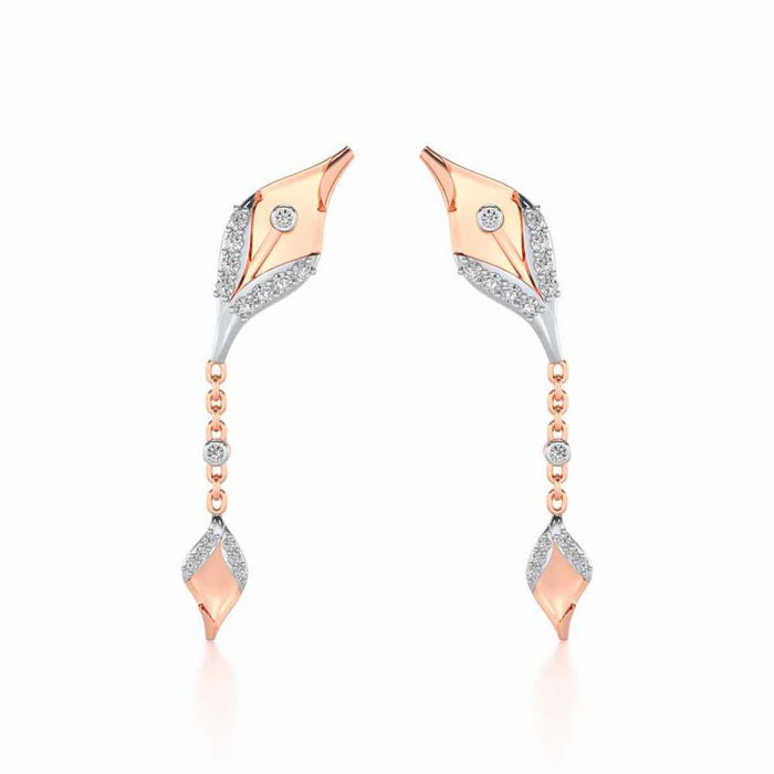 Hanging Leaf Silver Earrings - Rose Gold - Image 1