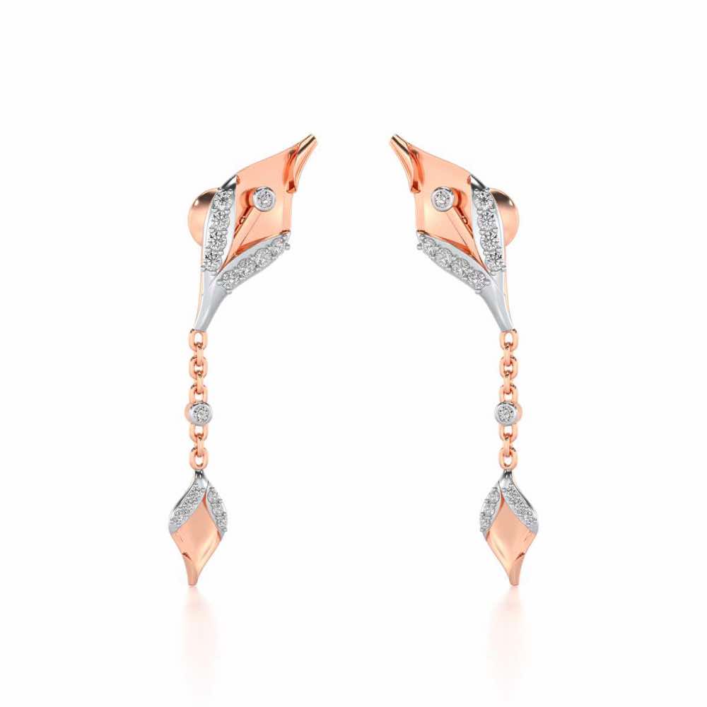 Hanging Leaf Silver Earrings - Rose Gold - Image 2
