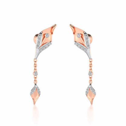 Hanging Leaf Silver Earrings - Rose Gold - Image 2