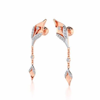 Hanging Leaf Silver Earrings - Rose Gold - Image 3