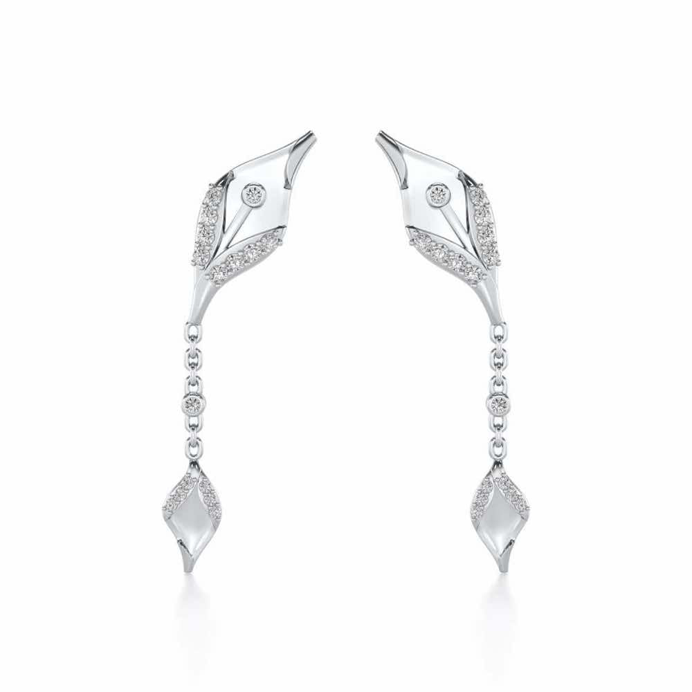 Hanging Leaf Silver Earrings - White Gold - Image 1