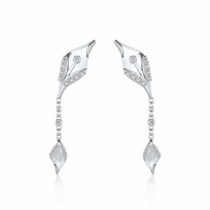 Hanging Leaf Silver Earrings - White Gold - Image 1
