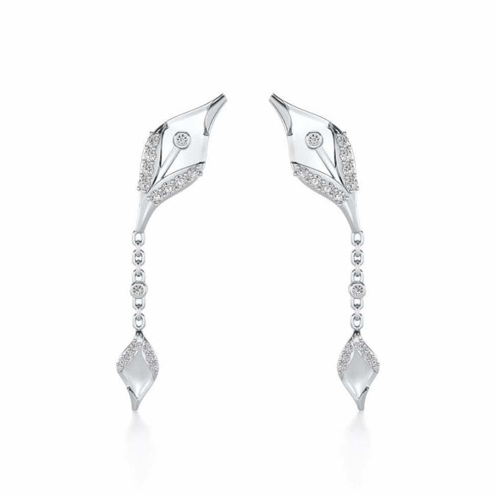 Hanging Leaf Silver Earrings - White Gold - Image 1