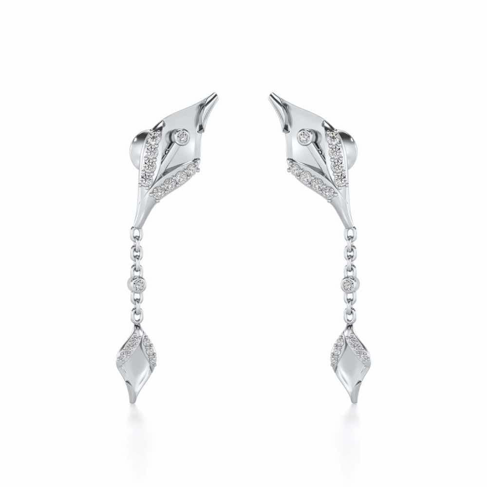 Hanging Leaf Silver Earrings - White Gold - Image 2