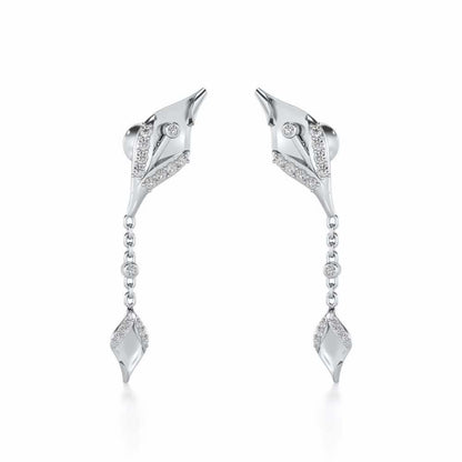 Hanging Leaf Silver Earrings - White Gold - Image 2