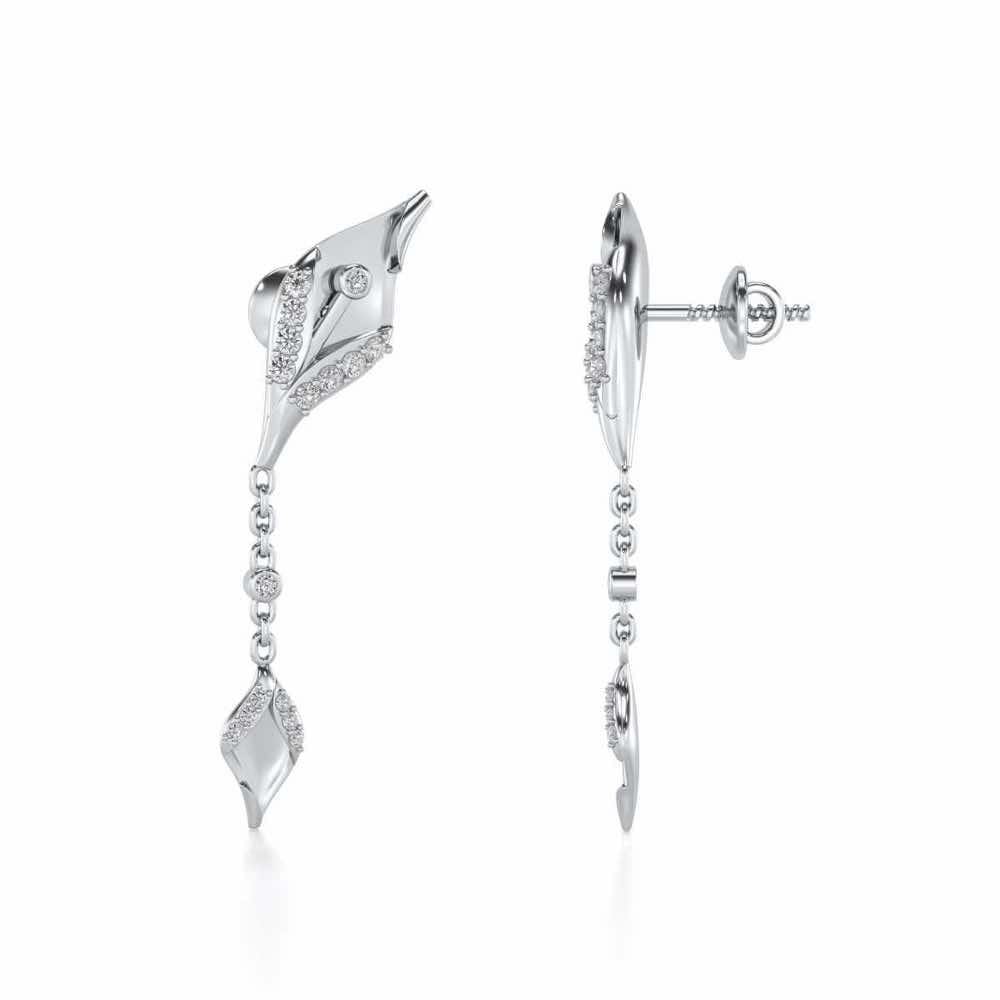 Hanging Leaf Silver Earrings - White Gold - Image 4