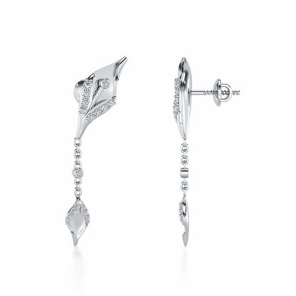 Hanging Leaf Silver Earrings - White Gold - Image 4