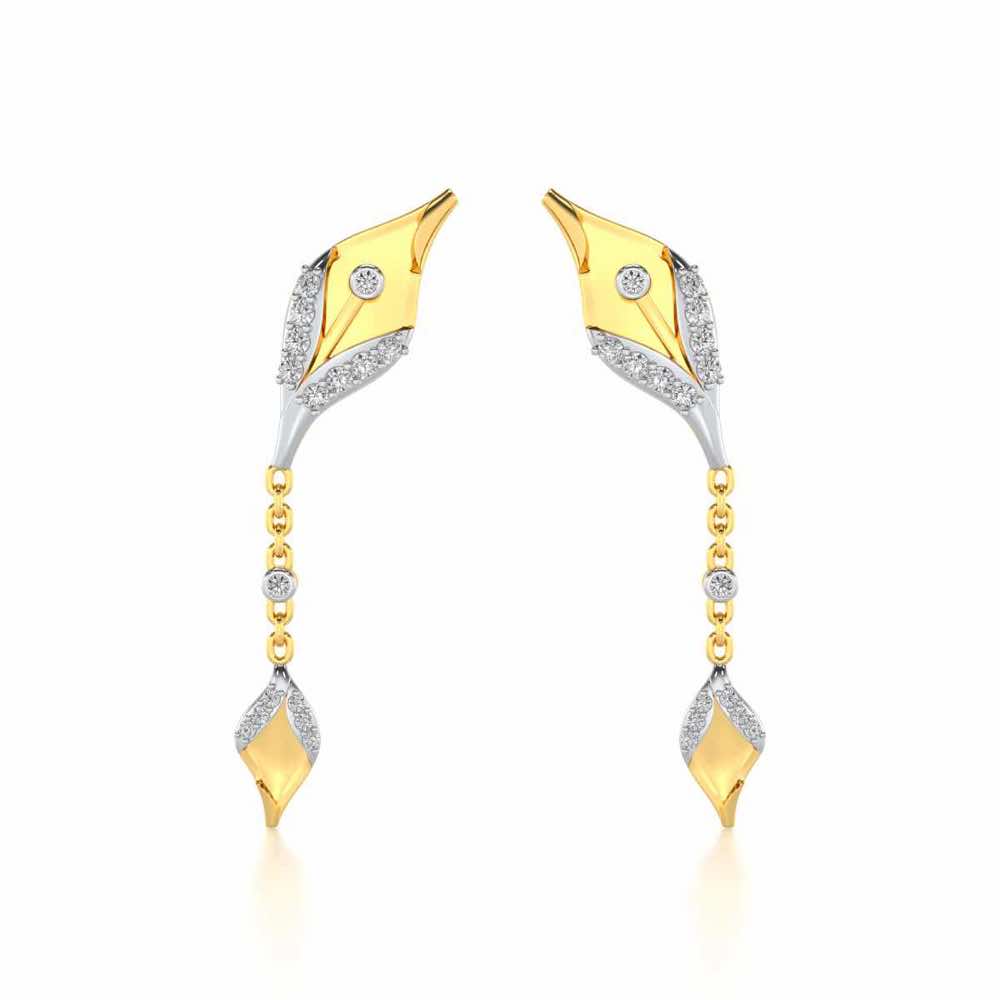 Hanging Leaf Silver Earrings - Yellow Gold - Image 1