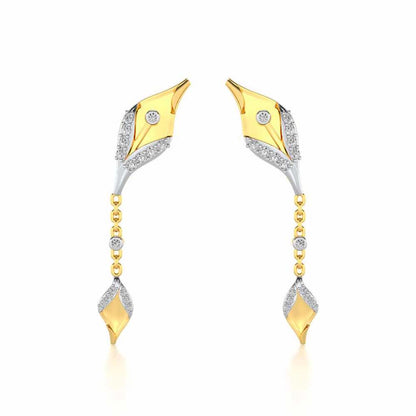 Hanging Leaf Silver Earrings - Yellow Gold - Image 1