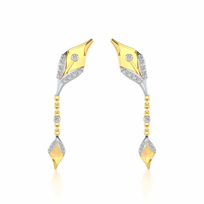 Hanging Leaf Silver Earrings - Yellow Gold - Image 1