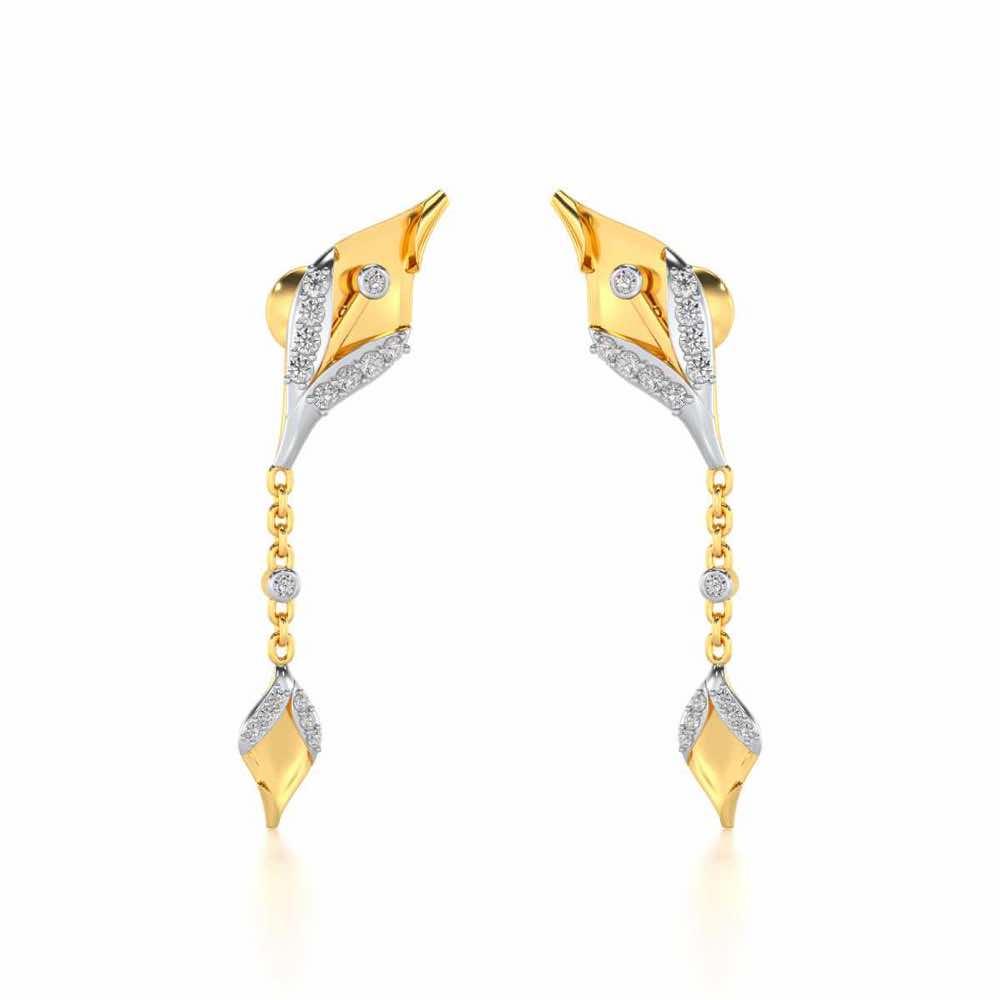 Hanging Leaf Silver Earrings - Yellow Gold - Image 2