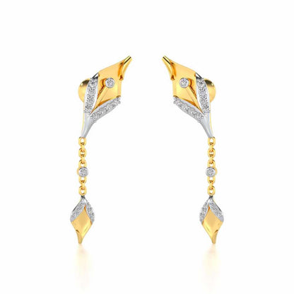 Hanging Leaf Silver Earrings - Yellow Gold - Image 2