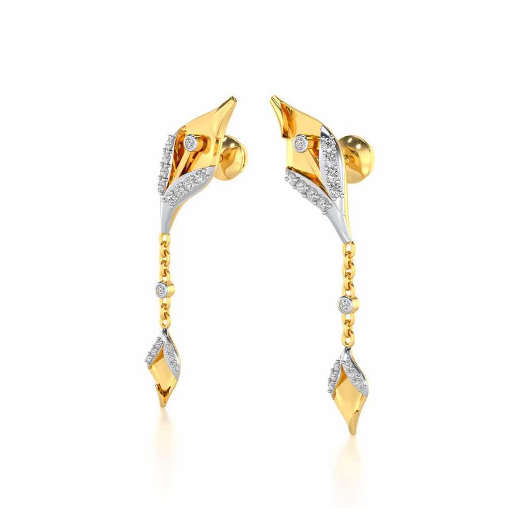 Hanging Leaf Silver Earrings - Yellow Gold - Image 3
