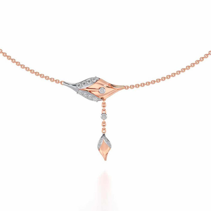 Hanging Leaf Silver Necklace - Rose Gold - Image 1