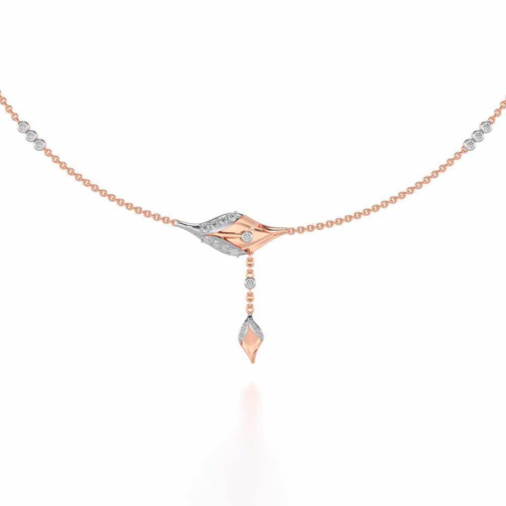 Hanging Leaf Silver Necklace - Rose Gold - Image 2