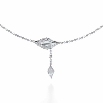 Hanging Leaf Silver Necklace - White Gold - Image 1