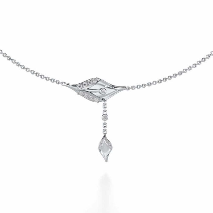 Hanging Leaf Silver Necklace - White Gold - Image 1