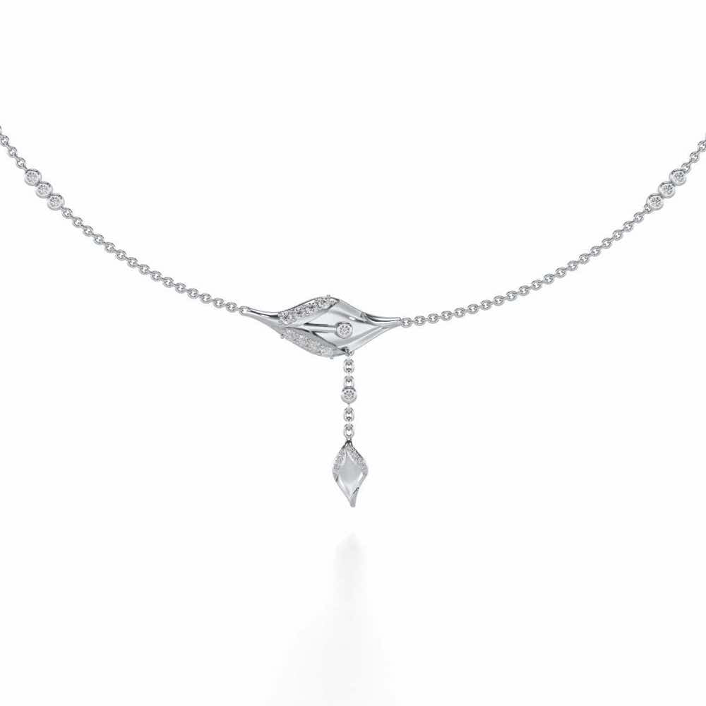 Hanging Leaf Silver Necklace - White Gold - Image 2