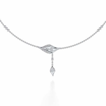 Hanging Leaf Silver Necklace - White Gold - Image 2