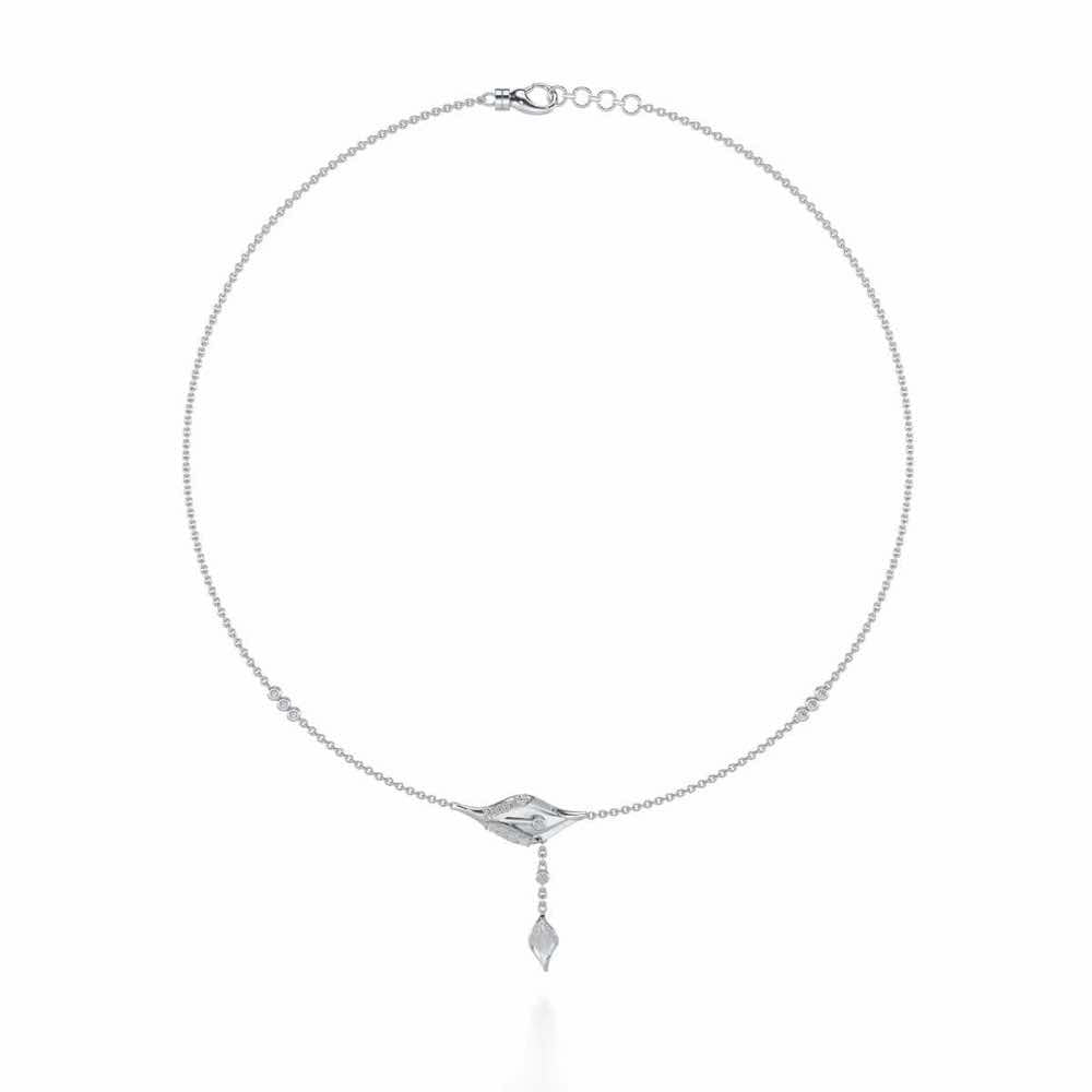 Hanging Leaf Silver Necklace - White Gold - Image 3