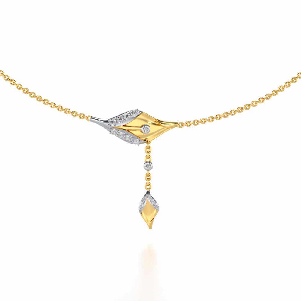 Hanging Leaf Silver Necklace - Yellow Gold - Image 1