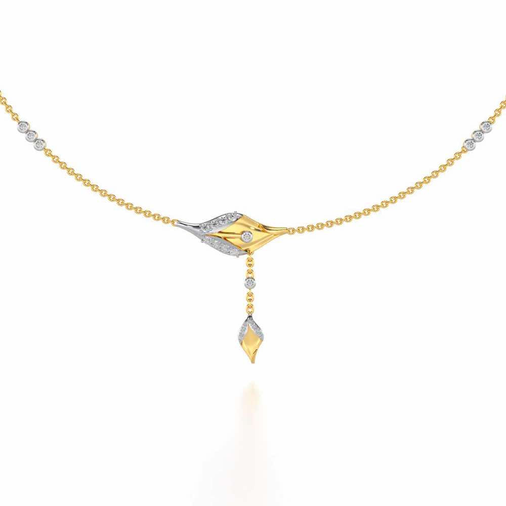 Hanging Leaf Silver Necklace - Yellow Gold - Image 2