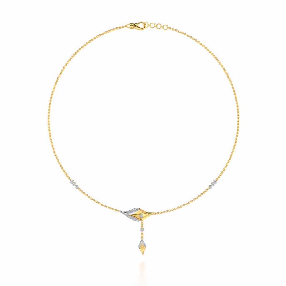 Hanging Leaf Silver Necklace - Yellow Gold - Image 3