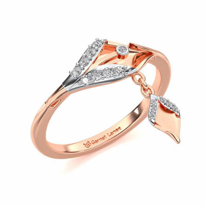 Hanging Leaf Silver Ring - Rose Gold - Image 1