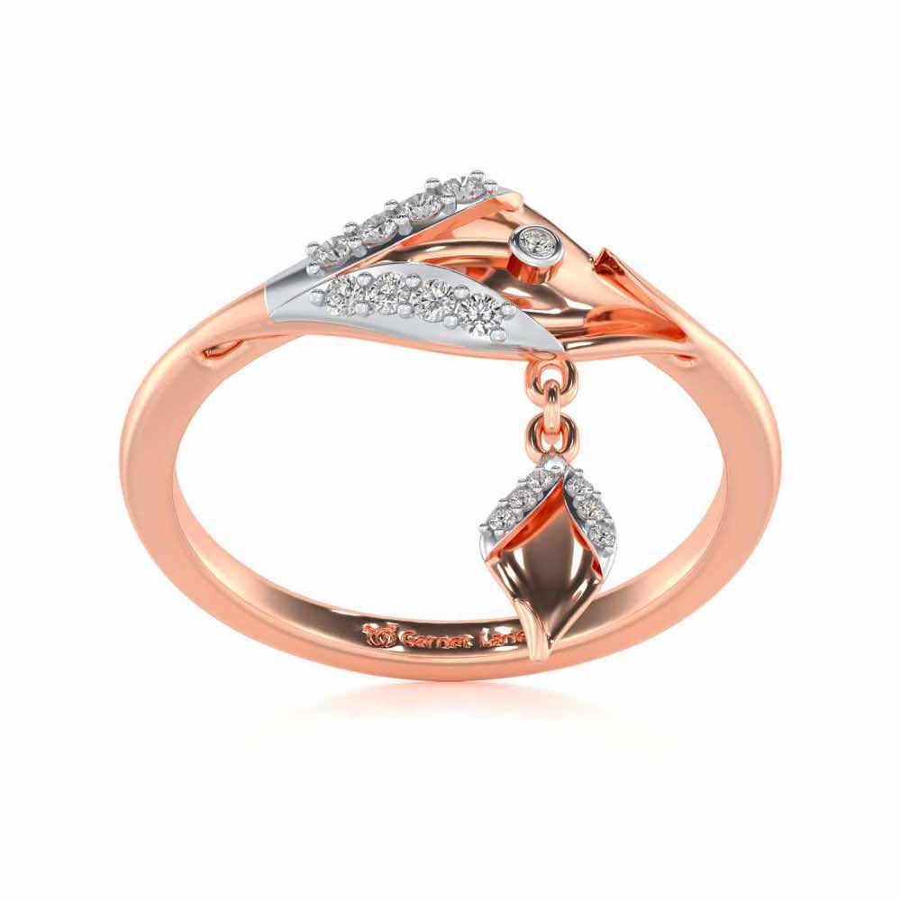 Hanging Leaf Silver Ring - Rose Gold - Image 2