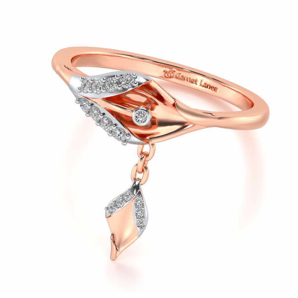 Hanging Leaf Silver Ring - Rose Gold - Image 3