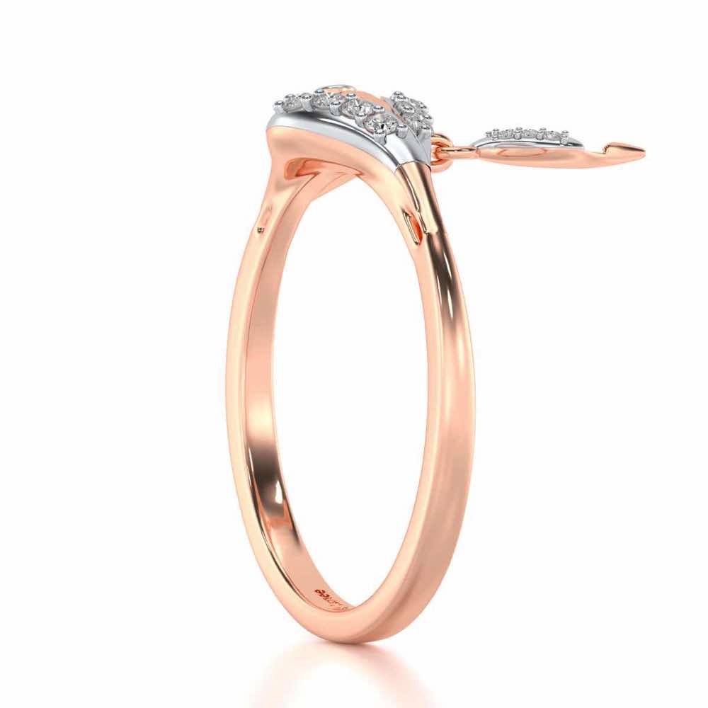 Hanging Leaf Silver Ring - Rose Gold - Image 4