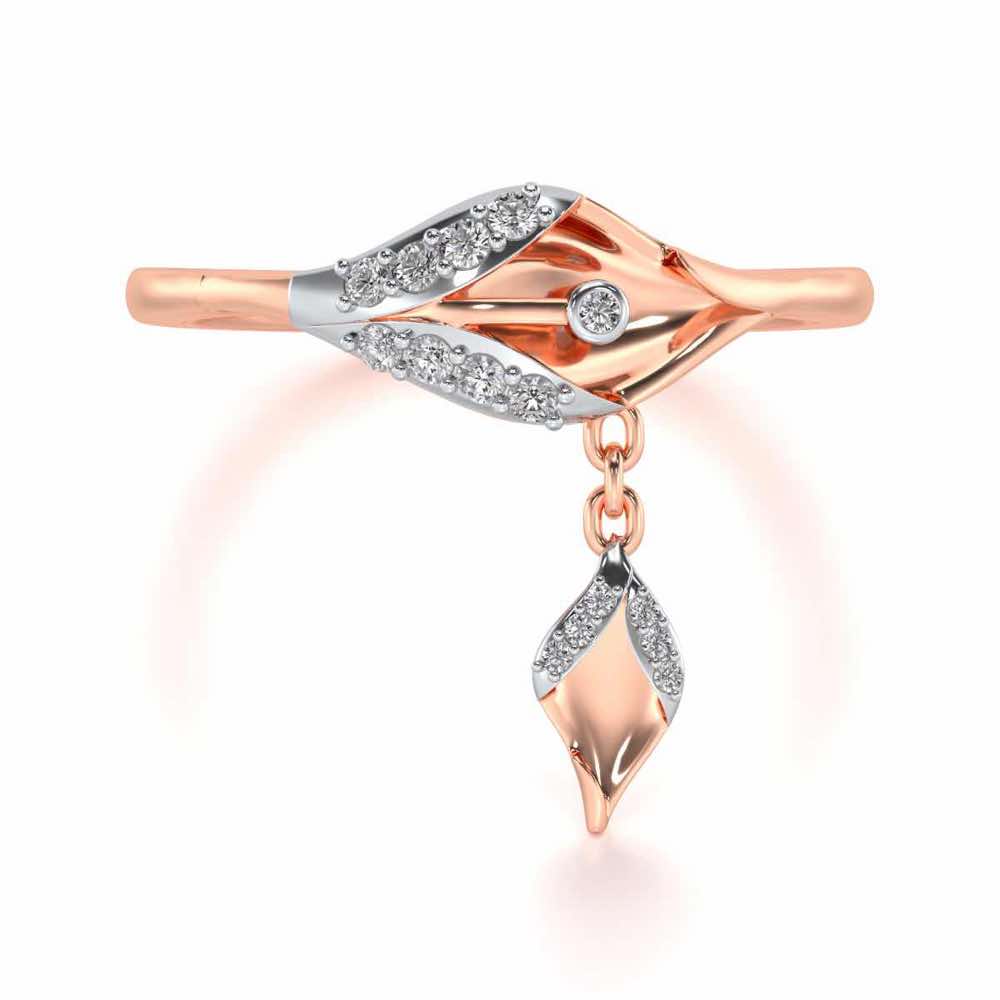 Hanging Leaf Silver Ring - Rose Gold - Image 5