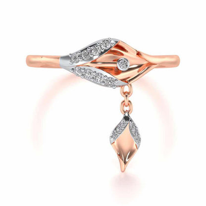 Hanging Leaf Silver Ring - Rose Gold - Image 5