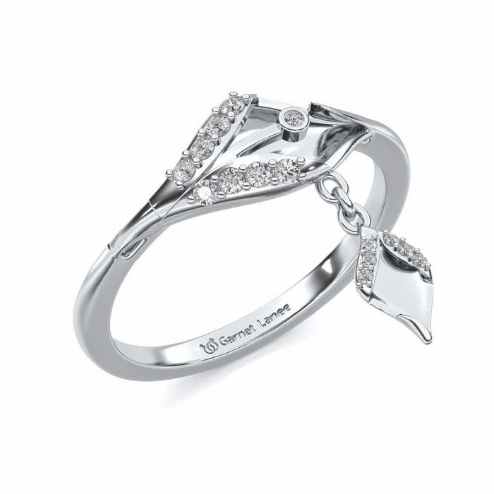 Hanging Leaf Silver Ring - White Gold - Image 1