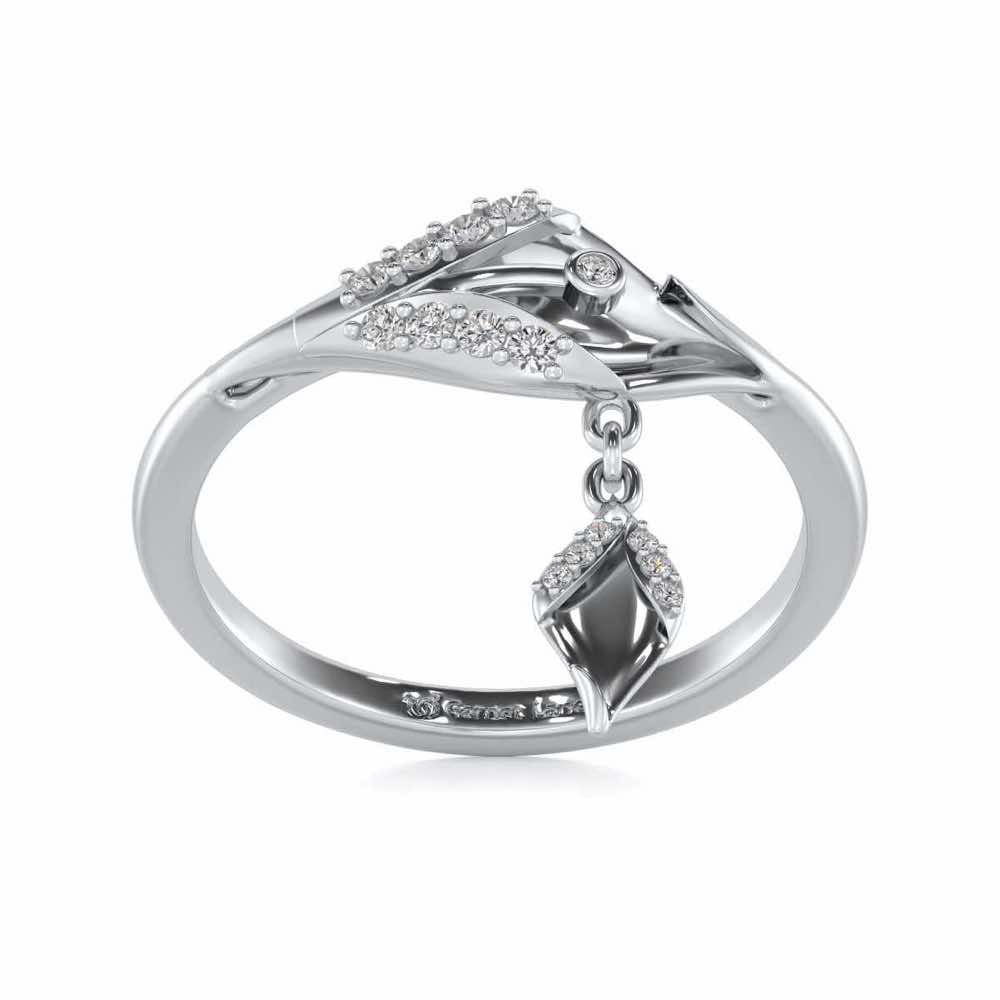Hanging Leaf Silver Ring - White Gold - Image 2