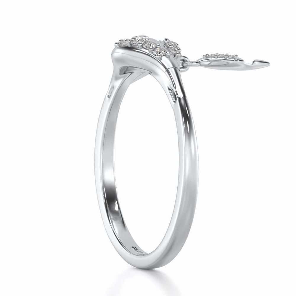 Hanging Leaf Silver Ring - White Gold - Image 4