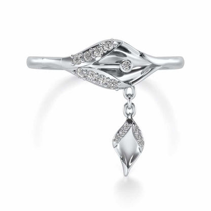 Hanging Leaf Silver Ring - White Gold - Image 5