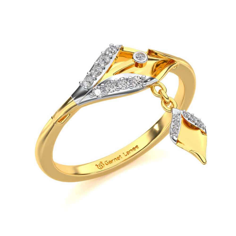 Hanging Leaf Silver Ring - Yellow Gold - Image 1
