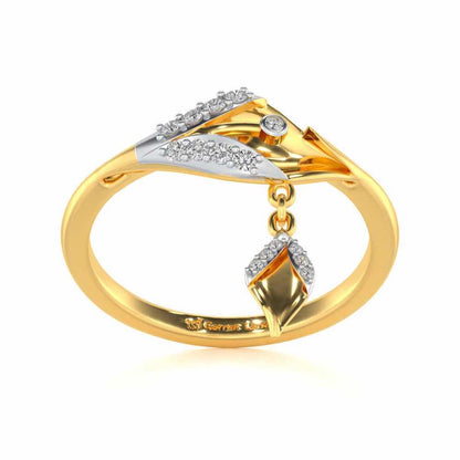 Hanging Leaf Silver Ring - Yellow Gold - Image 2