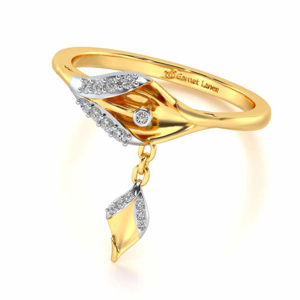 Hanging Leaf Silver Ring - Yellow Gold - Image 3